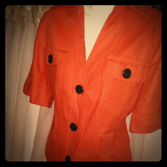 Orange Button Coat Anne Klein Short Sleeve - Picture 2 of 7